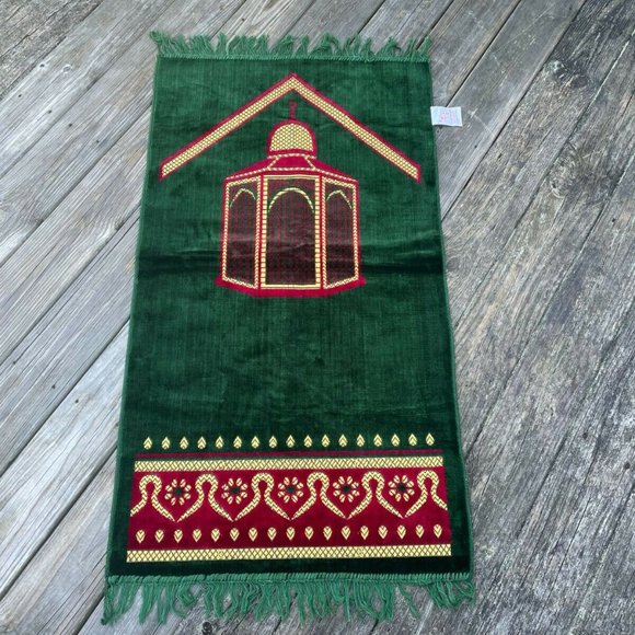 Jai Namaz Prayer Rugs Green Velvet Religious Area Rug Musalah Janamaz Rug New - Picture 2 of 11